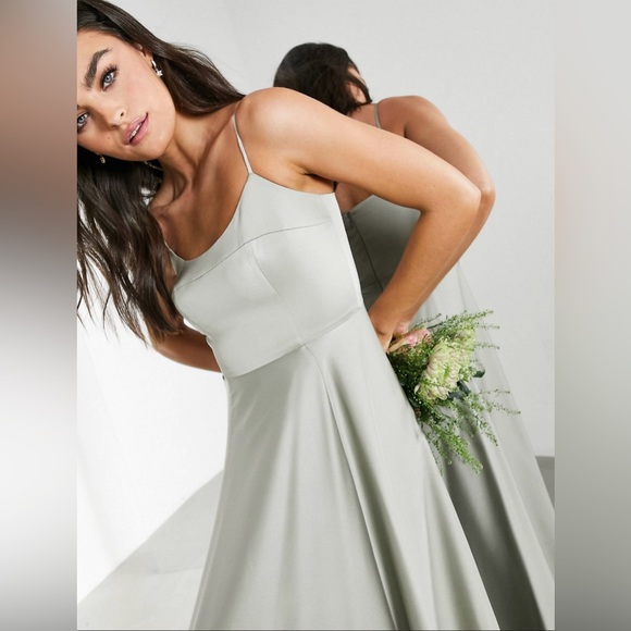 NWT ASOS EDITION satin cami maxi dress with square neck in sage OUT OF STOCK NEW - Picture 4 of 7